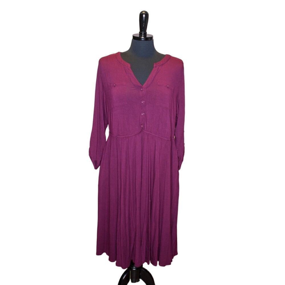 Torrid Button Front Shirt Dress Purple V Neck Torrid Size 1 1X 14/16